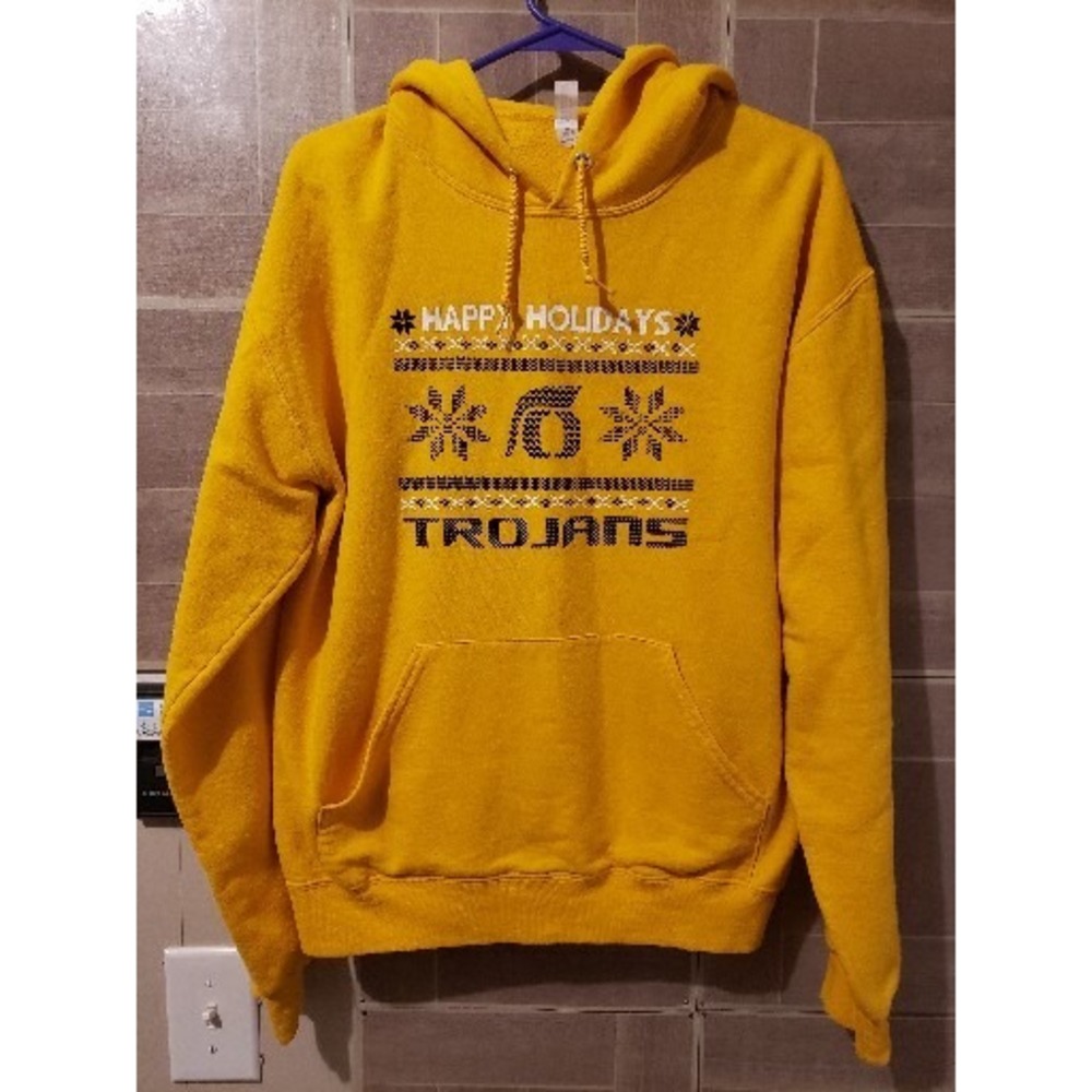 Happy Holidays Trojans Christman‎ Sweater Yellow Size Medium Pullover USC